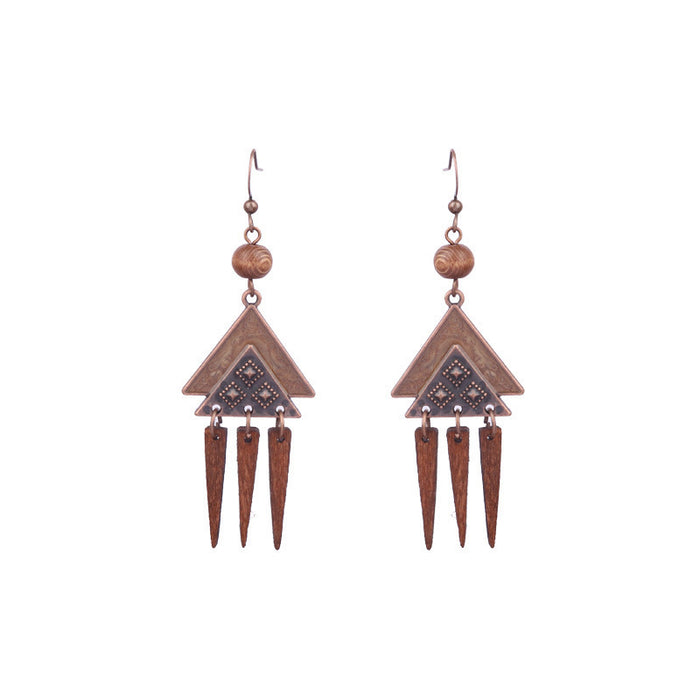 Wholesale Tassel Earrings Vintage Wood Beads Hand Woven Geometric Cutout JDC-ES-HH014