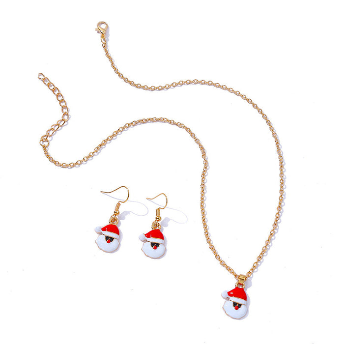 Wholesale Earrings Alloy Enamel Christmas Santa Claus Necklace Set MOQ≥2 JDC-ES-HaoBiao007