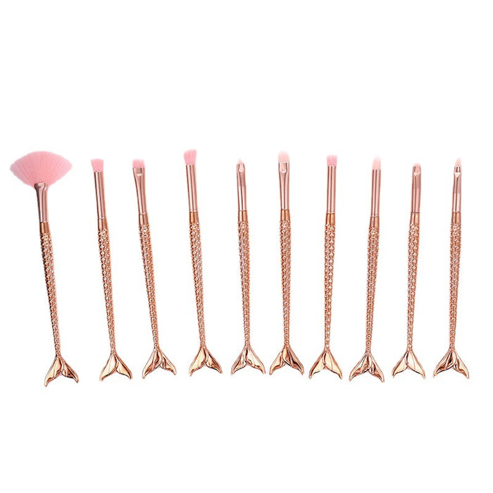 Wholesale Corrugated Silk Nylon Hair Plastic Mermaid Makeup Brush 10pcs/set JDC-MB-YiM005