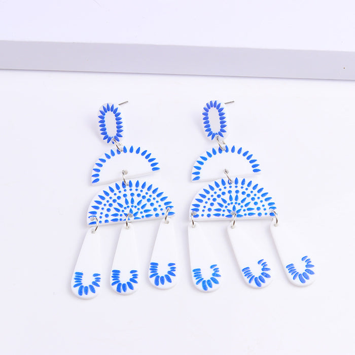 Wholesale blue and white porcelain series simple acrylic print earrings MOQ≥2 JDC-ES-DUAI018