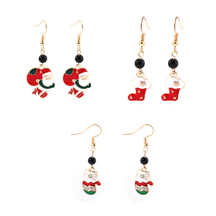 Wholesale Earring Alloy Santa Claus Christmas Stocking Christmas Gloves Earrings Set JDC-ES-yseng002