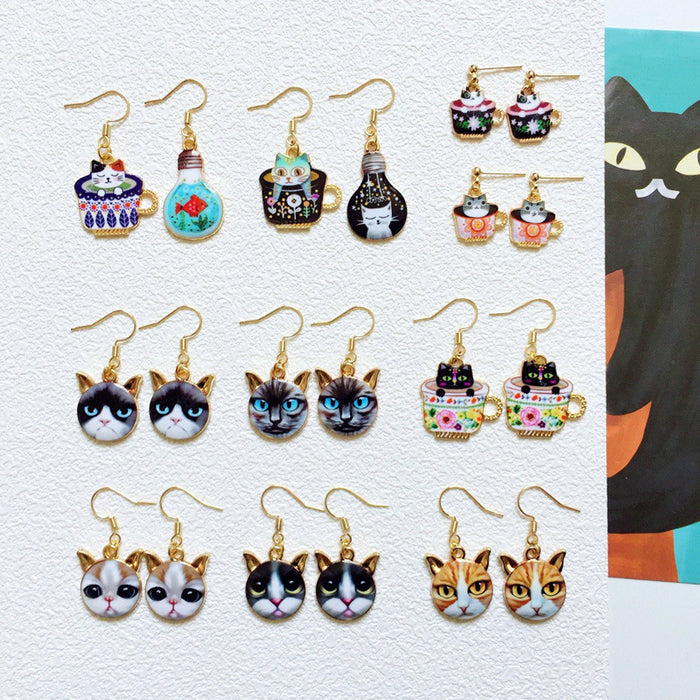 Wholesale Earrings Alloy Ceramic Cat Stud Earrings MOQ≥10 JDC-ES-Lxx002