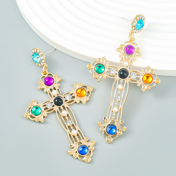 Wholesale Alloy Cross Earrings Bohemian Ethnic Style JDC-ES-jiul005