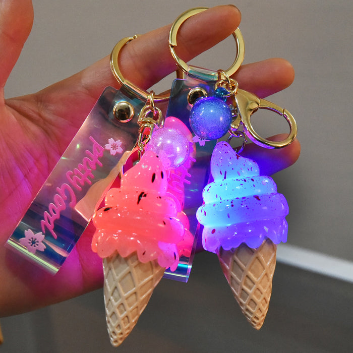 Wholesale Keychains Resin Cute Ice Cream With Lights JDC-KC-WAN036