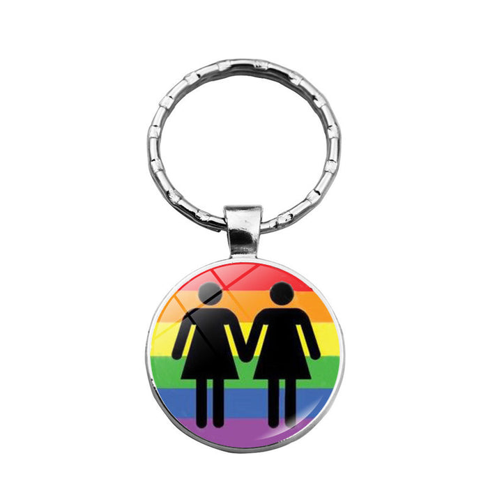 Wholesale LGBT Pride Day Alloy Glass Gemstone Keychain JDC-KC-XuS020