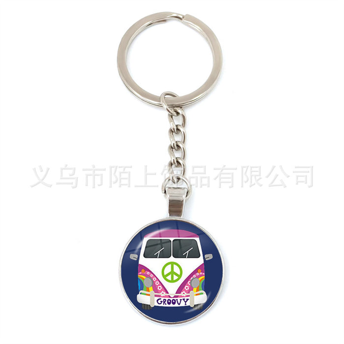 Wholesale Peace Sign Time Gemstone Glass Zinc Alloy Keychain JDC-KC-MoS002