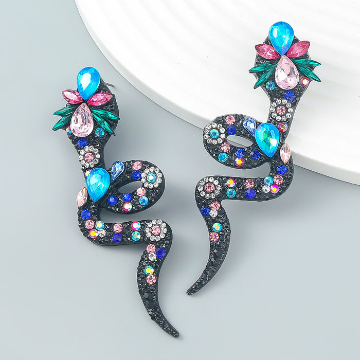 Wholesale Earrings Fancy Color Diamond Alloy Diamond Serpent Floral Boho JDC-ES-JL1041