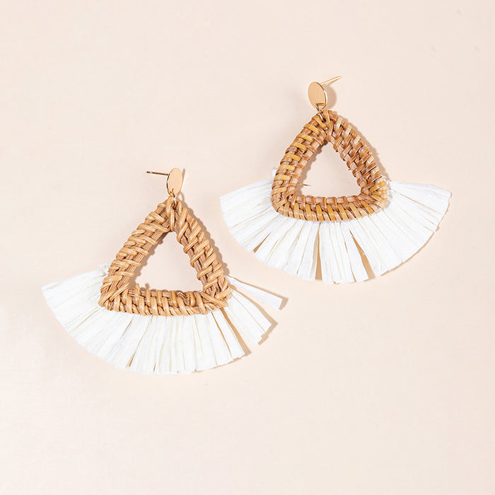 Wholesale rattan tassel earrings women's high-end fan-shaped  MOQ≥3 JDC-ES-XLH005