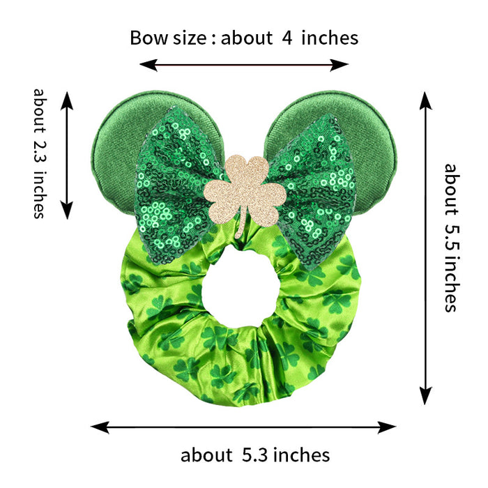 Wholesale festive decoration large intestine hair tie green clover children's flannel (M) MOQ≥5 JDC-HS-ZheZe001