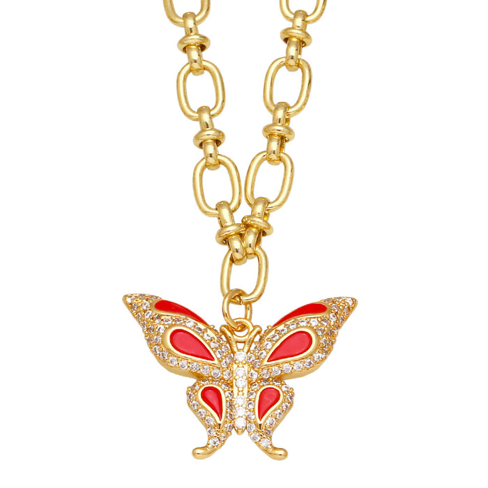 Wholesale Necklace Copper Plated 18K Gold Zircon Butterfly Color JDC-PREMAS-NE-006