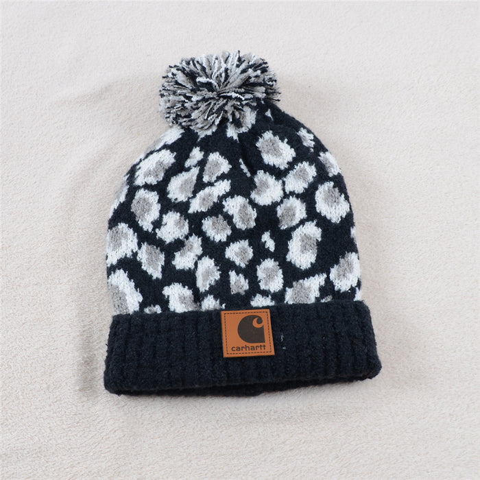 Wholesale Hat Cotton Leopard Print Sweater Hat Hair Ball MOQ≥2 (F) JDC-FH-KuT005