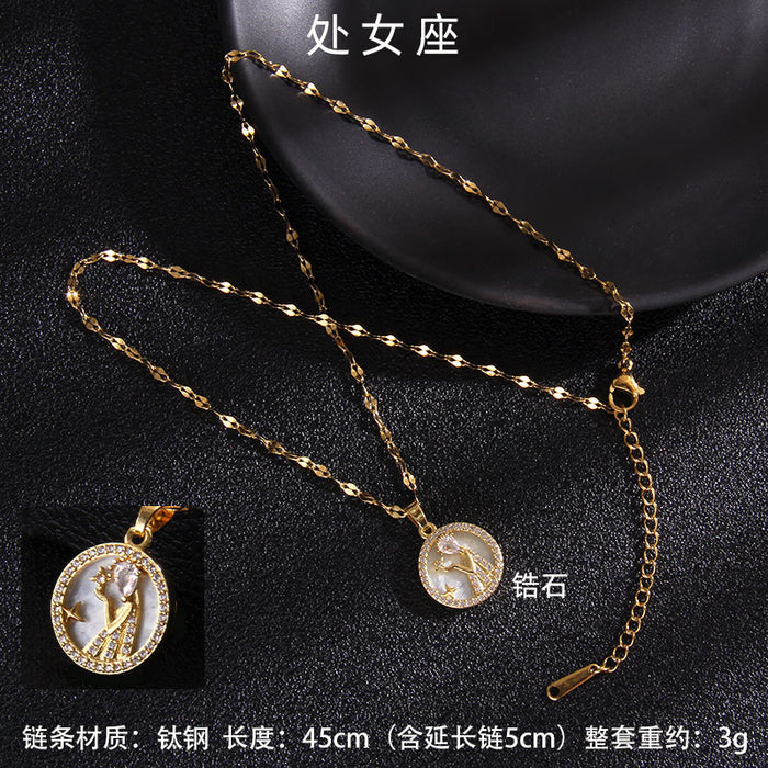 Jewelry WholesaleWholesale Twelve Constellation Gemstone Titanium Steel Necklace JDC-NE-RongS010 Necklaces 荣硕 %variant_option1% %variant_option2% %variant_option3%  Factory Price JoyasDeChina Joyas De China