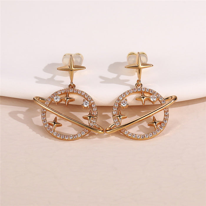 Wholesale Zircon Copper Planet Earrings MOQ≥2 JDC-ES-Caos018