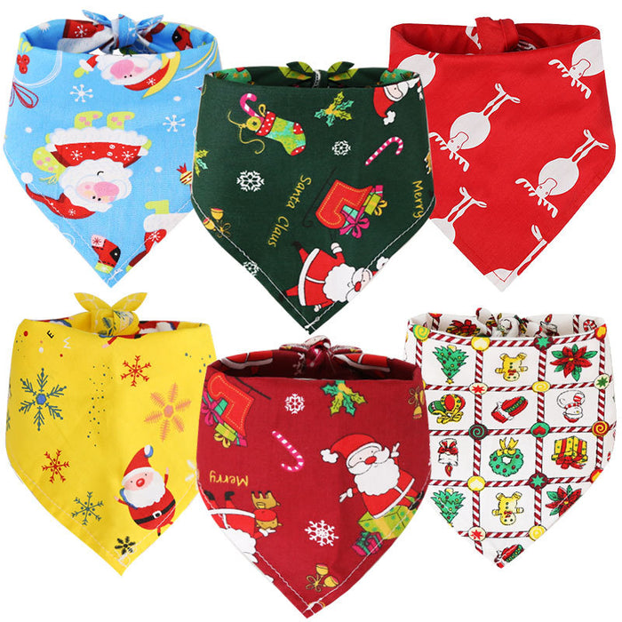 Wholesale Pet Christmas Cotton Print Dress Up Triangle Scarf JDC-PC-Qimiao001