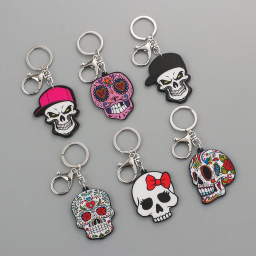 Jewelry WholesaleWholesale Acrylic Skull Metal Plate Keychain MOQ≥6 JDC-KC-SNi001 Keychains 桑霓 %variant_option1% %variant_option2% %variant_option3%  Factory Price JoyasDeChina Joyas De China