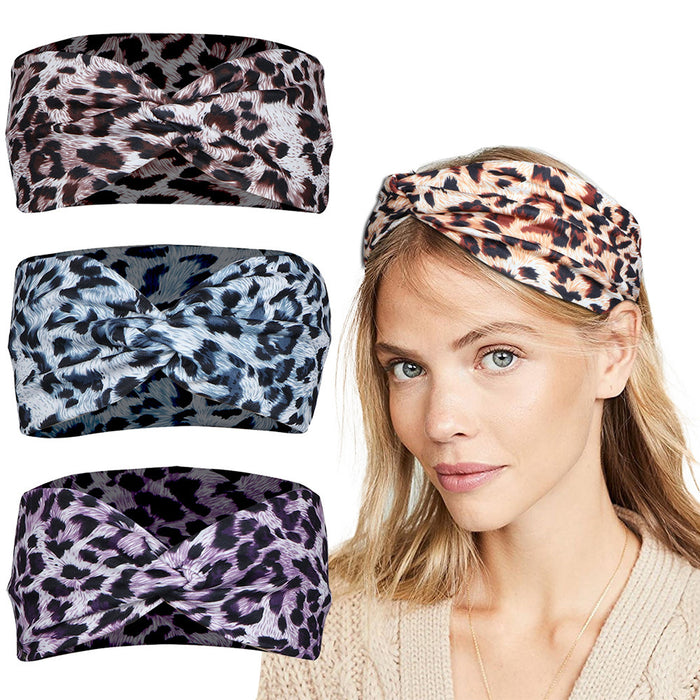 Wholesale Headband Fabric Leopard Print Cross Yoga Running Fitness MOQ≥2 JDC-HD-FanM003