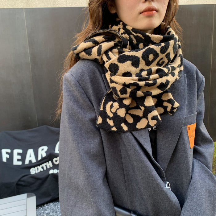 Wholesale Scarf Knitted Leopard Thick Warm Autumn and Winter Shawl JDC-SF-GSCM023