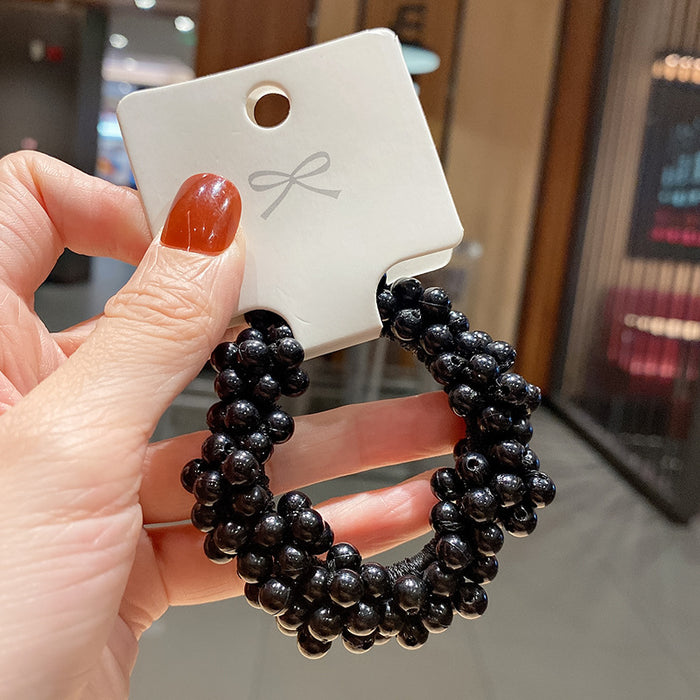 Wholesale rubber band hair ring braided pearl hair tie JDC-HS-HuiDi005