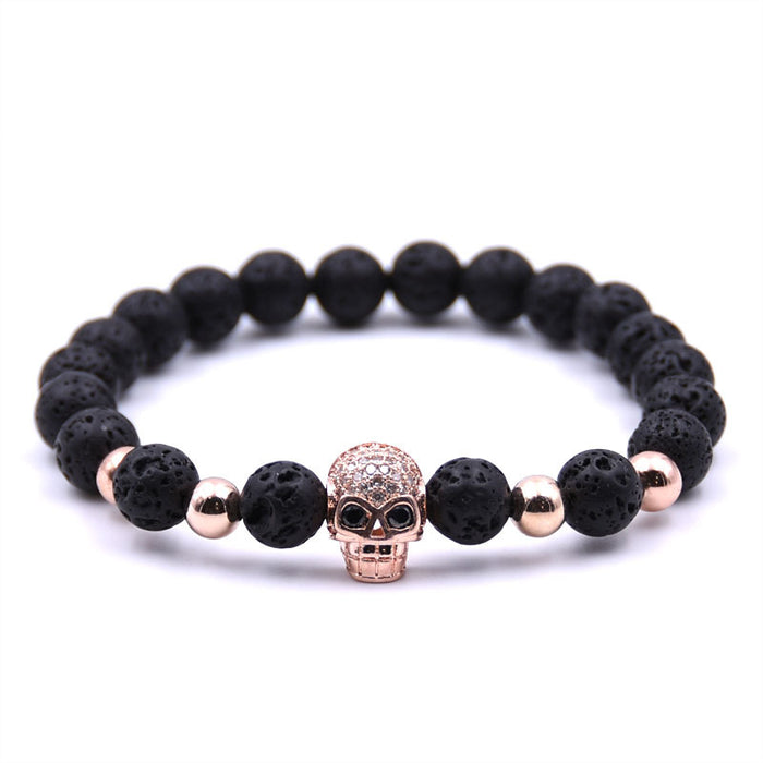 Wholesale Bracelet Volcanic Stone Beaded Copper Skull Micro Inlaid Zircon JDC-BT-JunH002