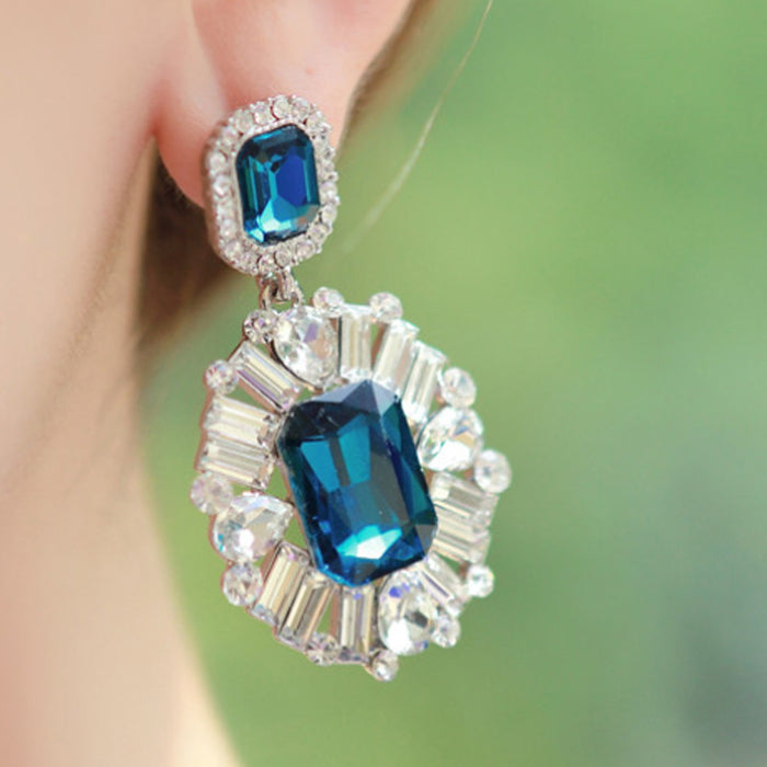 Wholesale luxury super sparkling gem exaggerated earrings MOQ≥2 JDC-ES-qifu009