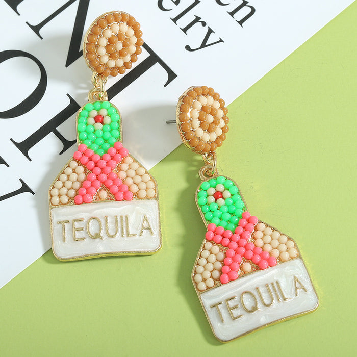 Wholesale Earrings Alloy Enamel Inlay Rice Beads Wine Bottle JDC-ES-SHIYU005