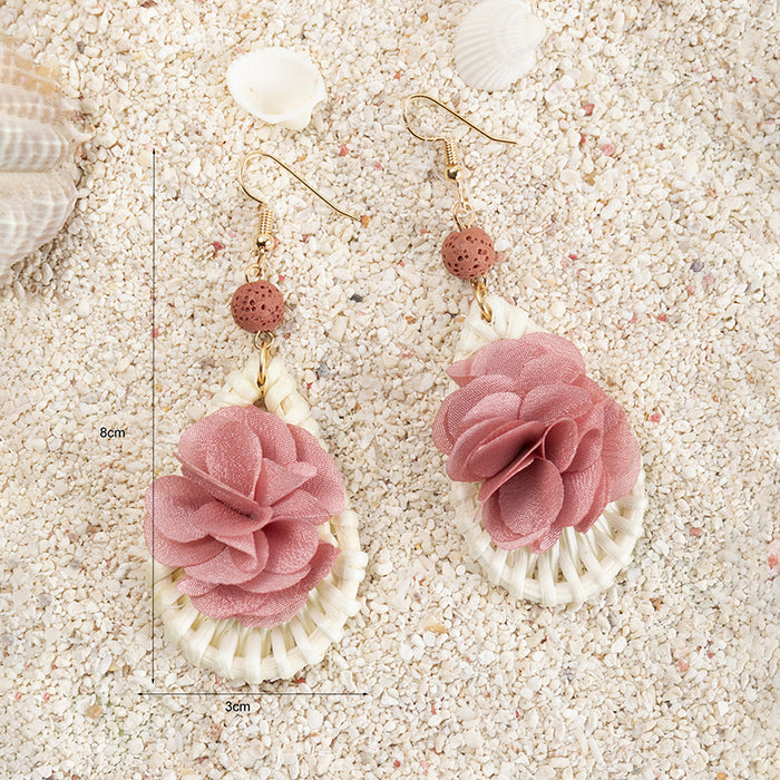 Wholesale rattan flower earrings handmade high quality  MOQ≥3 JDC-ES-XLH006