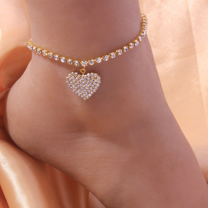 Wholesale Love Flash Diamond Heart Shaped Anklet JDC-AS-JLiang001