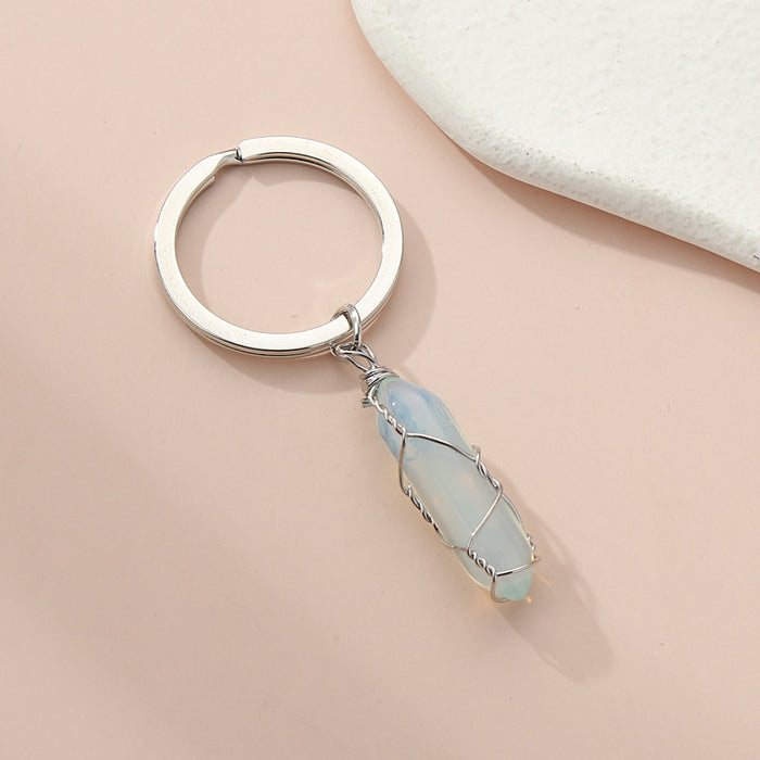 Wholesale10PCS/PACK Natural Crystal Stone Hexagon Pillar Binding Wire Crystal Keychain JDC-KC-XiangH007