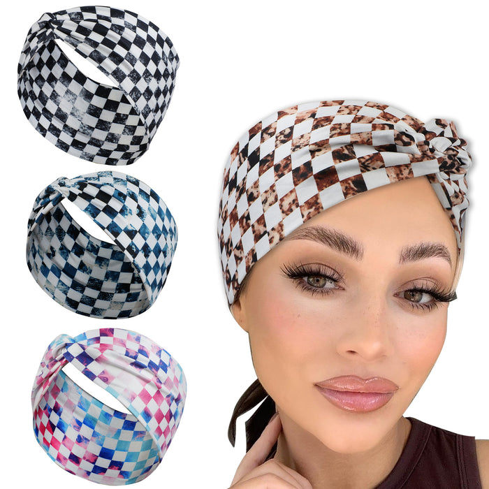 Wholesale Headband Milk Silk Checkerboard Stretch Knit Sports MOQ≥2 JDC-HD-FanM006