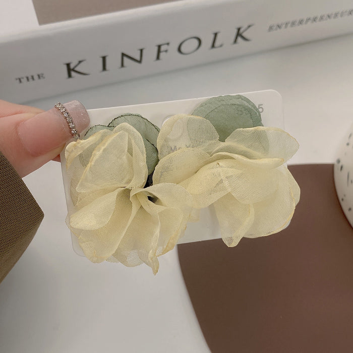 Wholesale Chiffon Camellia Stud Earrings Ambient Temperature JDC-ES-shuangx003