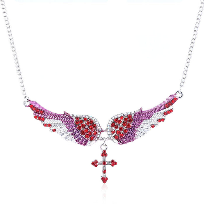 Jewelry WholesaleWholesale Angel Wings Cross Rhinestone Alloy Necklace JDC-NE-MM002 Necklaces 慕名 %variant_option1% %variant_option2% %variant_option3%  Factory Price JoyasDeChina Joyas De China