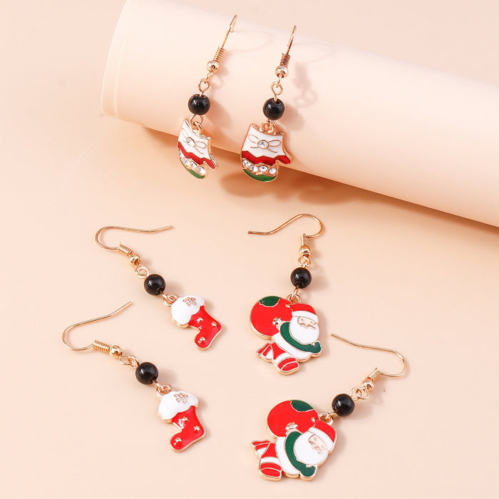 Wholesale Earring Alloy Santa Claus Christmas Stocking Christmas Gloves Earrings Set JDC-ES-yseng002