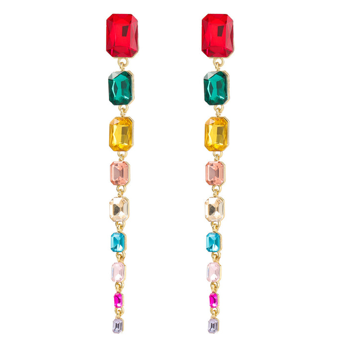 Wholesale Multi Layered Square Long Earrings Alloy Glass Drill JDC-ES-JL1094