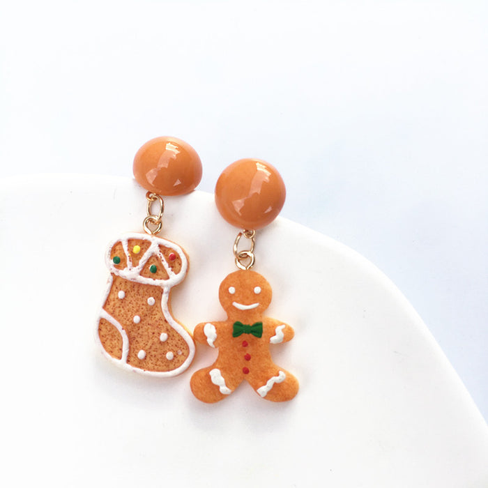 Wholesale Handmade Asymmetrical Cute Cartoon Christmas Gingerbread Man Earrings JDC-ES-ChTeng016