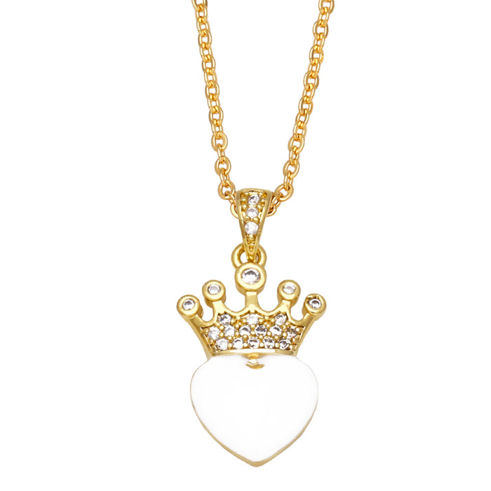 Wholesale Necklace Copper Plated 18K Gold Zircon Crown Heart Shape JDC-PREMAS-NE-007