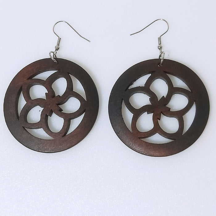 Wholesale African Collection Carved Round Wood Earrings JDC-ES-AnX016