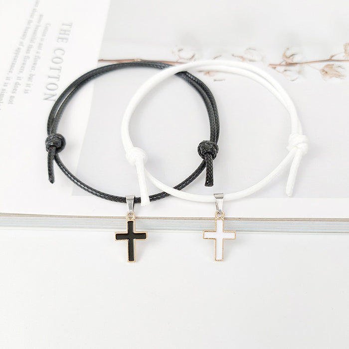 Wholesale Alloy Cross Wax Rope Couple Bracelet Pair JDC-BT-ZiR010