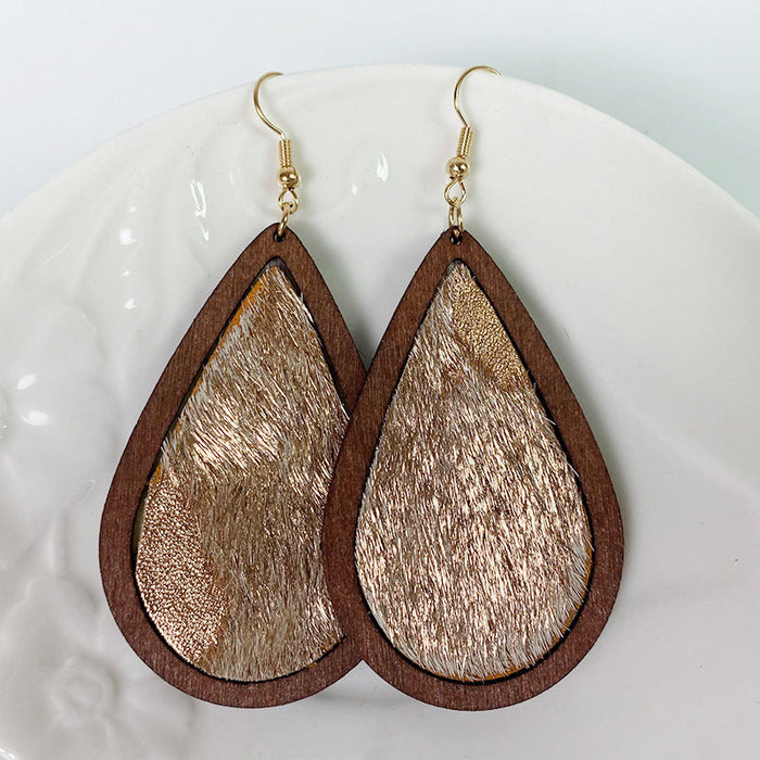 Wholesale Leopard Print Horsehair Leather Earrings Bohemian Cow Print 2pcs JDC-ES-heyi007