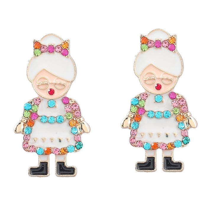 Wholesale Earrings Alloy Enamel Christmas Cute Diamond Stamped Santa Claus JDC-ES-JL1037