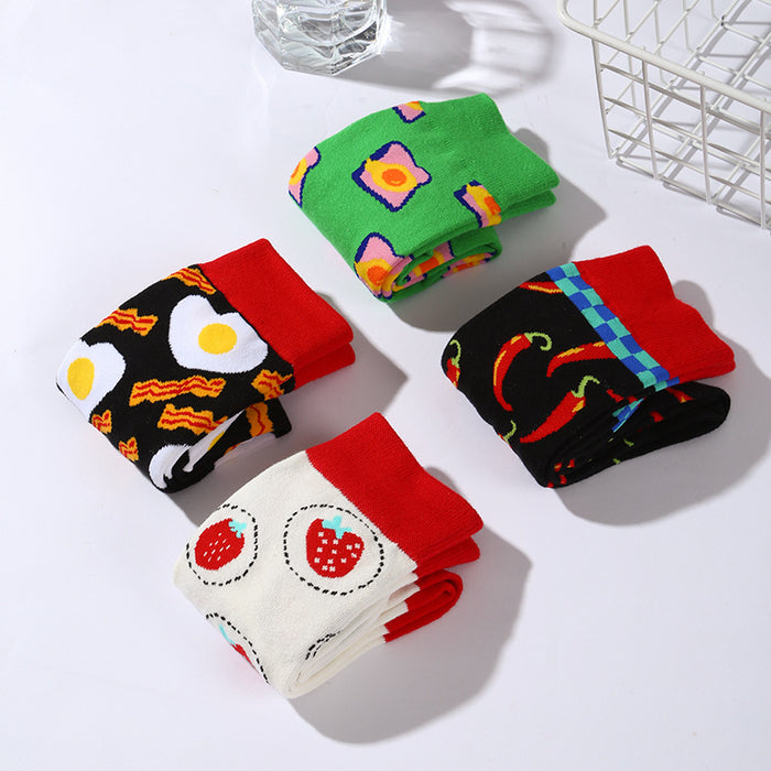 Wholesale Socks Cotton Creative Strawberry Fried Egg Socks MOQ≥5 JDC-SK-XinH016