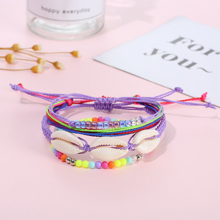 Wholesale Boho Resort Style Colorful Wax Thread Hand Braided Shell Rice Beads Set Bracelet MOQ≥3 JDC-BT-QiuX012