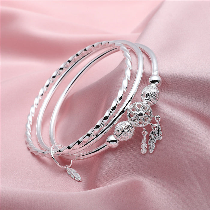 Wholesale Dream Catcher Plated Sterling Silver Bracelet Feather Closure Bracelet JDC-BT-Kais002