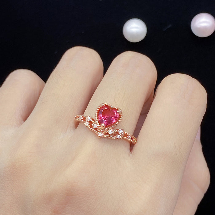 Wholesale Rings Copper Imitation Rubellite Heart Shape Simple Adjustable JDC-RS-KLQ004