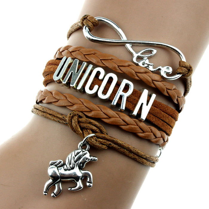 Wholesale Bracelet Braided Unicorn Pendant Letter Bracelet MOQ≥2 JDC-BT-XinT012