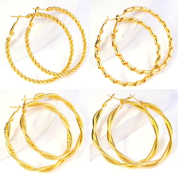 Wholesale Earrings Metal Cross Scrub Exaggerated Big Hoops MOQ≥2 JDC-ES-LanT020