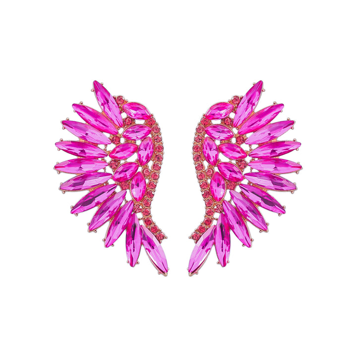 Wholesale Colored Diamond Scalloped Wings Earrings Alloy and Rhinestones JDC-ES-JL1069