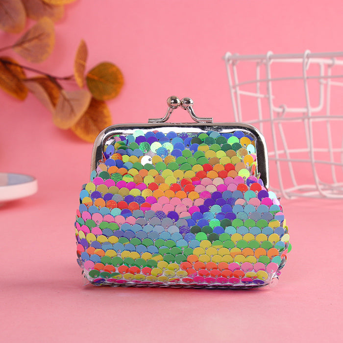 Wholesale Wallet PU Double Sided Colorful Sequins Children's Coin Purse with Iron Buckle MOQ≥3 JDC-WT-Hongqiong002