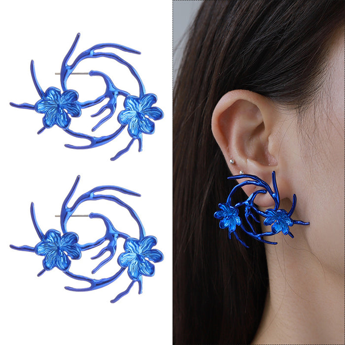 Wholesale Earrings alloy personality metal florals flower exaggeration MOQ≥2 JDC-ES-KenJ003