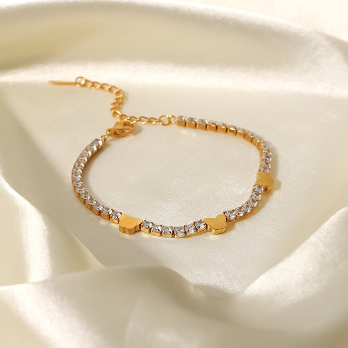 Wholesale 18K Gold Plated Stainless Steel Butterfly Zircon Tennis Chain Bracelet JDC-BT-JD107