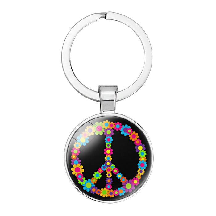 Wholesale Peace Sign Time Gemstone Alloy Glass Keychain JDC-KC-NingX012